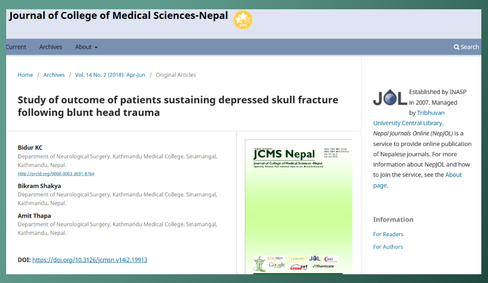 Study of outcome of patients sustaining depressed skull fracture following blunt head trauma